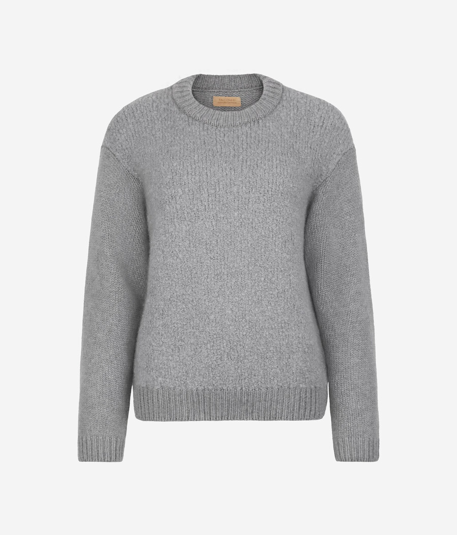 bouclé-kaschmirpullover mit rundhalsausschnitt