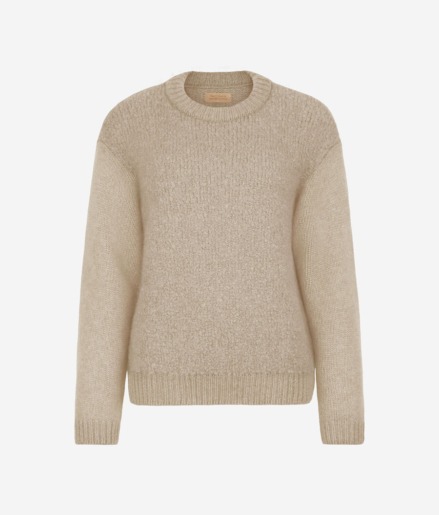 bouclé-kaschmirpullover mit rundhalsausschnitt