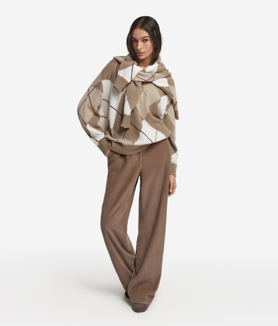 ultraweicher kaschmirpullover mit rautenmuster und v-ausschnitt