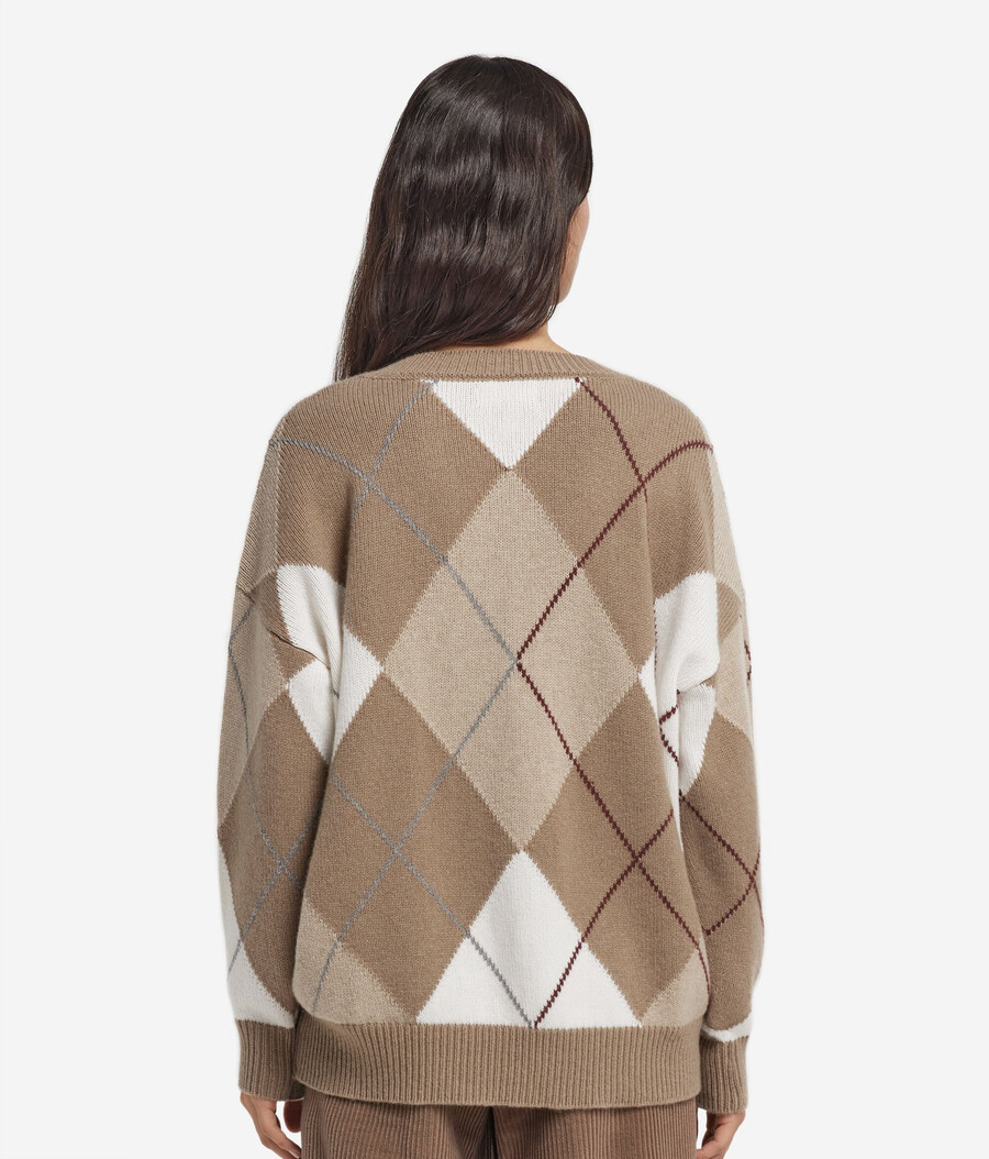 ultraweicher kaschmirpullover mit rautenmuster und v-ausschnitt