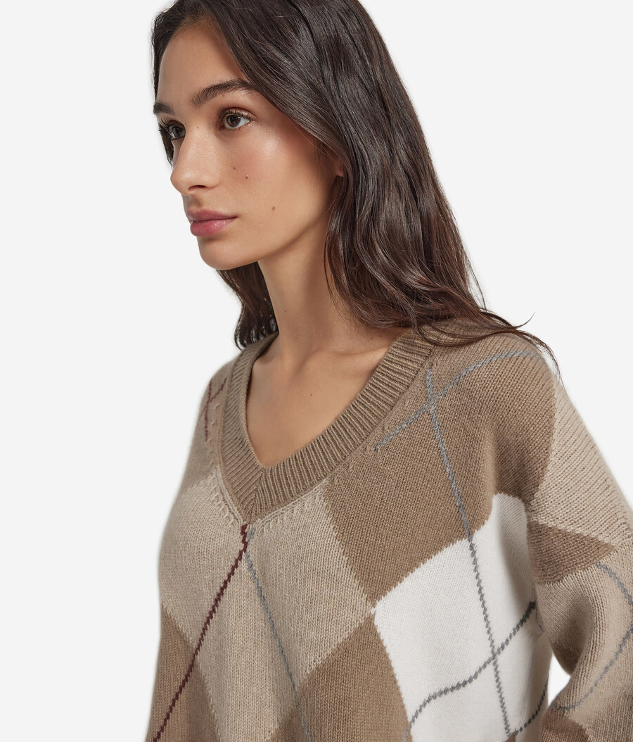 ultraweicher kaschmirpullover mit rautenmuster und v-ausschnitt