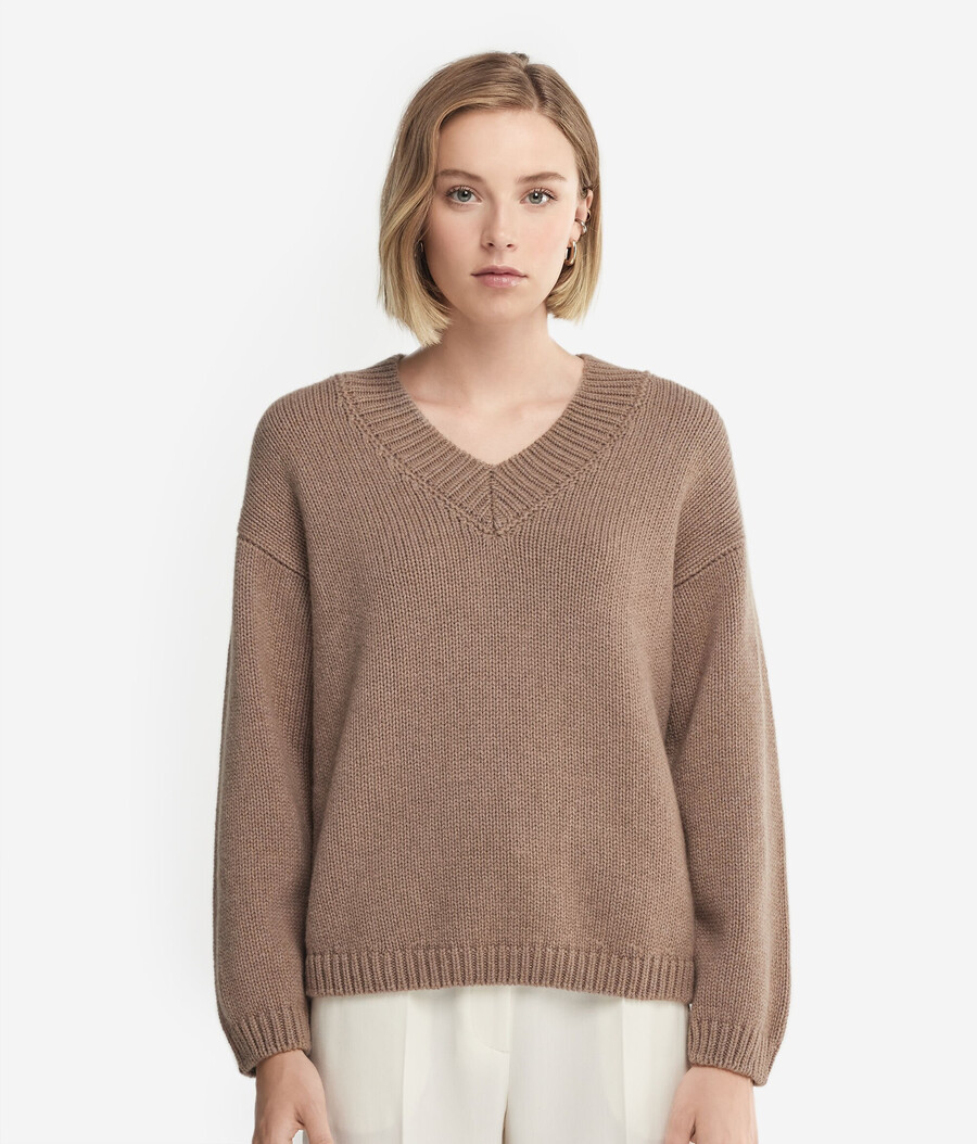 ultraweicher kaschmir-trikot-pullover mit v-ausschnitt
