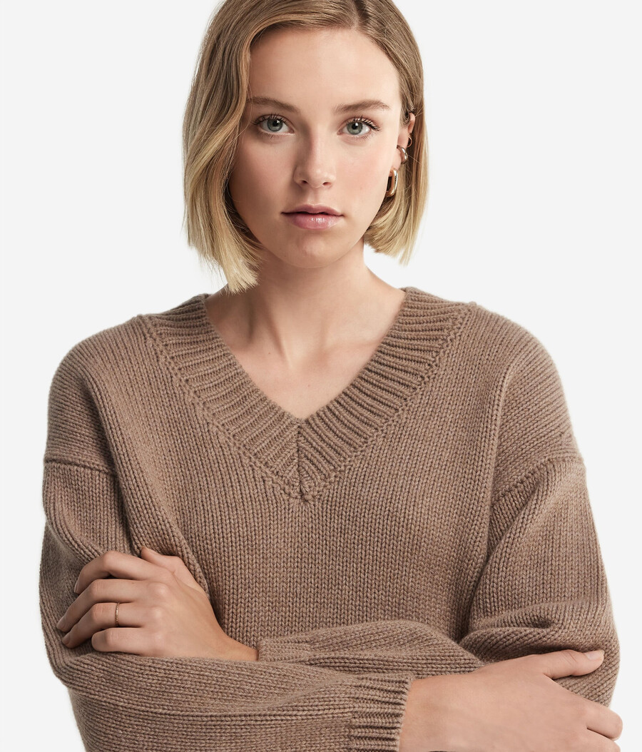 ultraweicher kaschmir-trikot-pullover mit v-ausschnitt