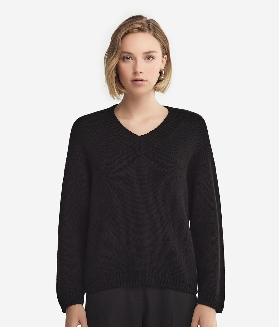 ultraweicher kaschmir-trikot-pullover mit v-ausschnitt