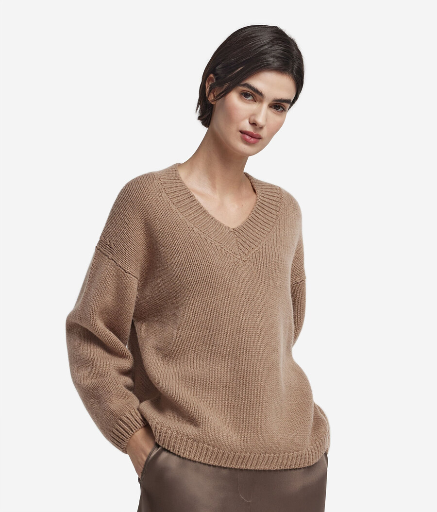 ultraweicher kaschmir-trikot-pullover mit v-ausschnitt
