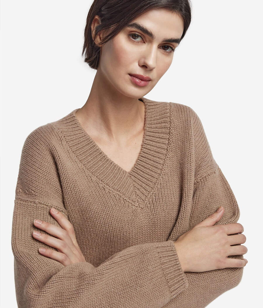 ultraweicher kaschmir-trikot-pullover mit v-ausschnitt