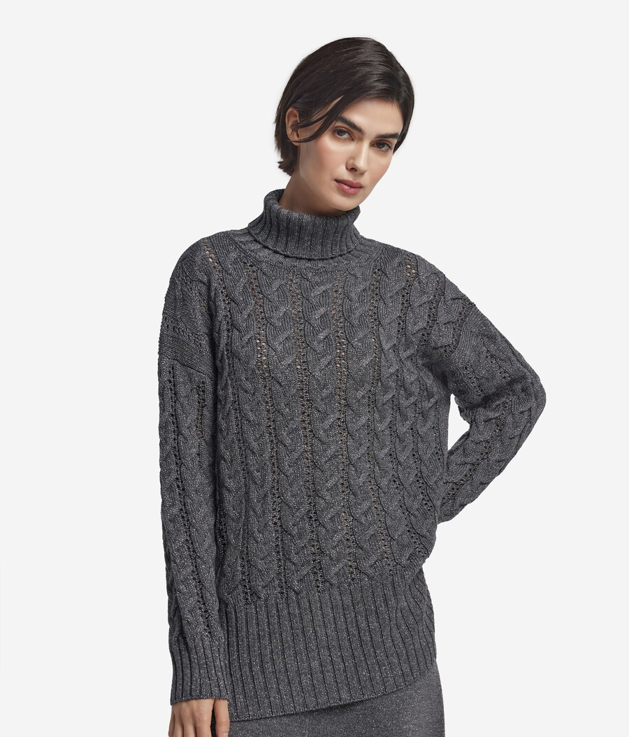 zopfstrick-rollkragenpullover aus lurexwolle