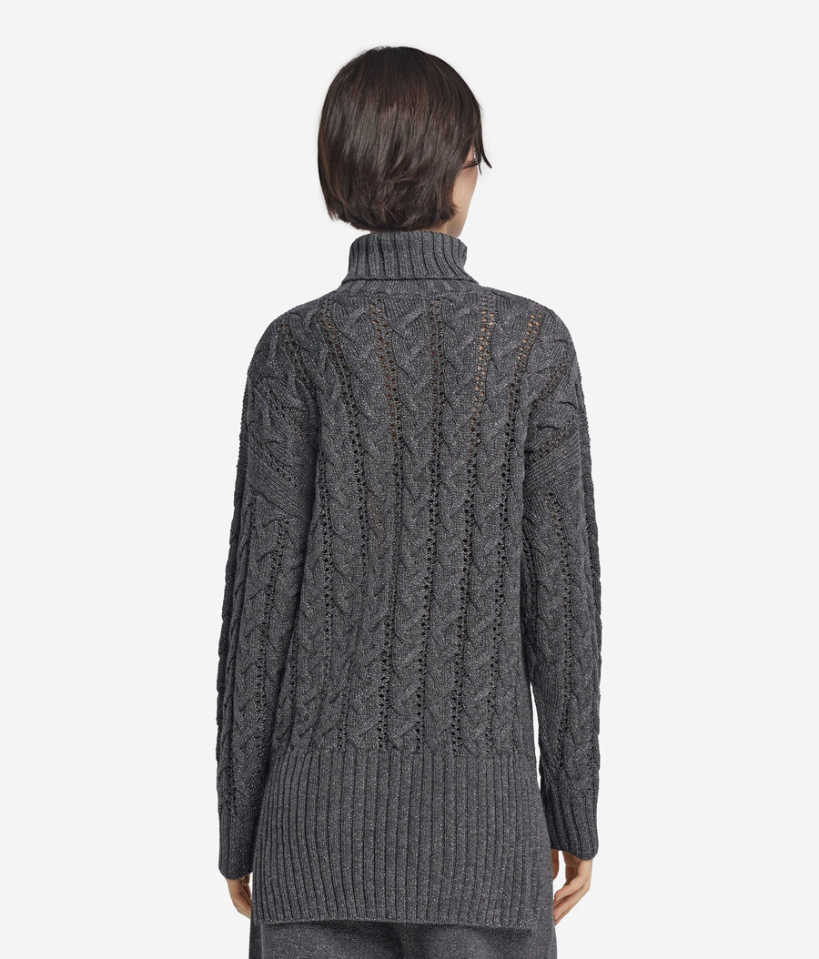 zopfstrick-rollkragenpullover aus lurexwolle