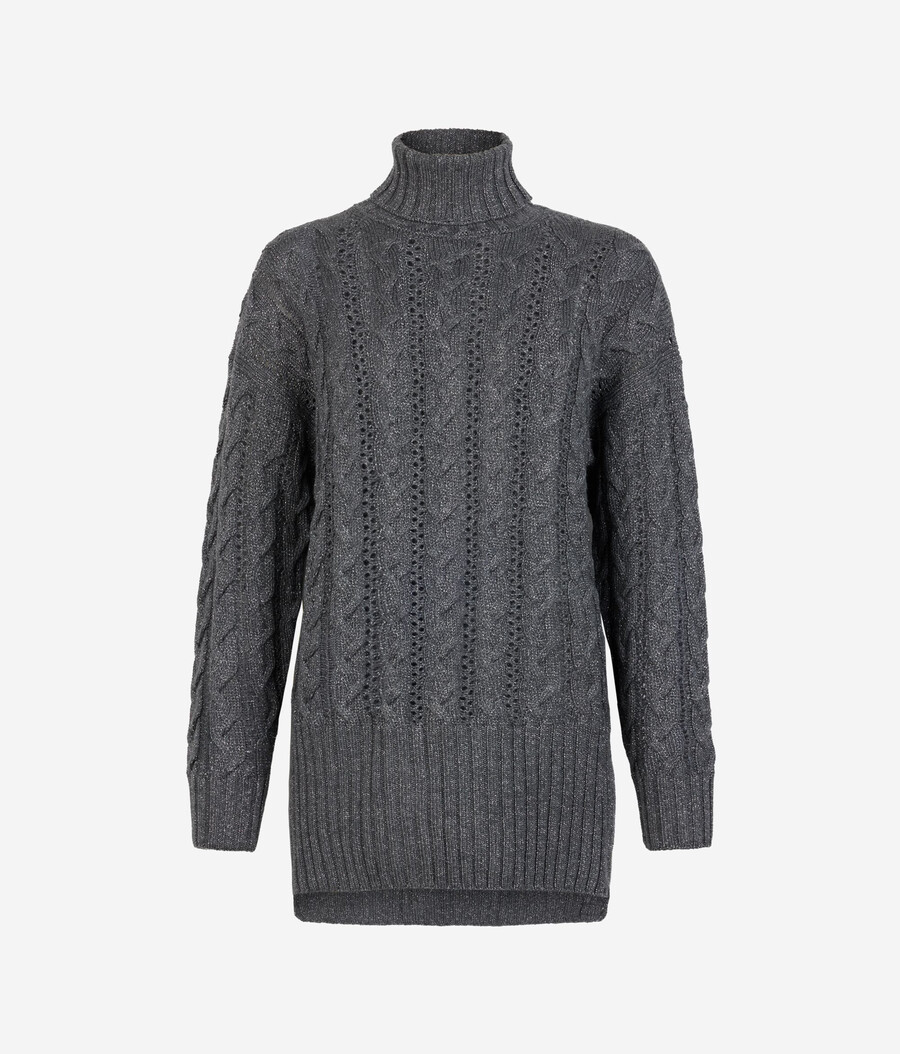 zopfstrick-rollkragenpullover aus lurexwolle