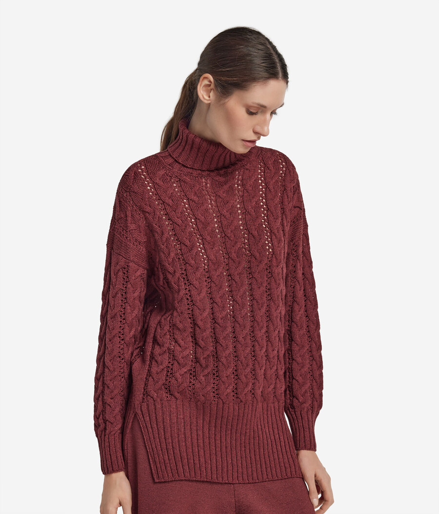 zopfstrick-rollkragenpullover aus lurexwolle
