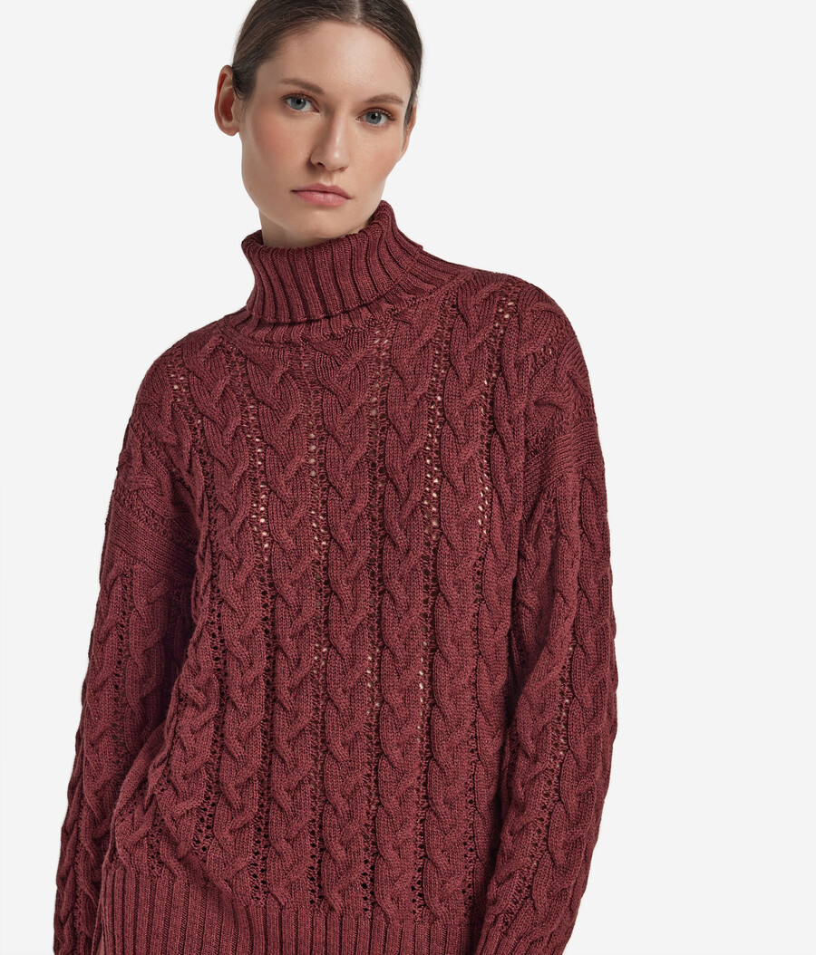 zopfstrick-rollkragenpullover aus lurexwolle
