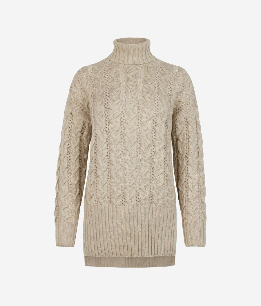 zopfstrick-rollkragenpullover aus lurexwolle