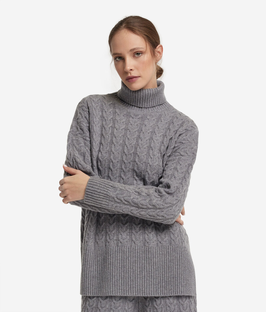 ultraweicher kaschmir-rollkragenpullover mit zopfmuster