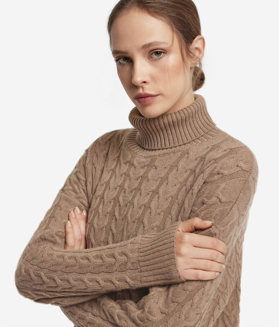ultraweicher kaschmir-rollkragenpullover mit zopfmuster