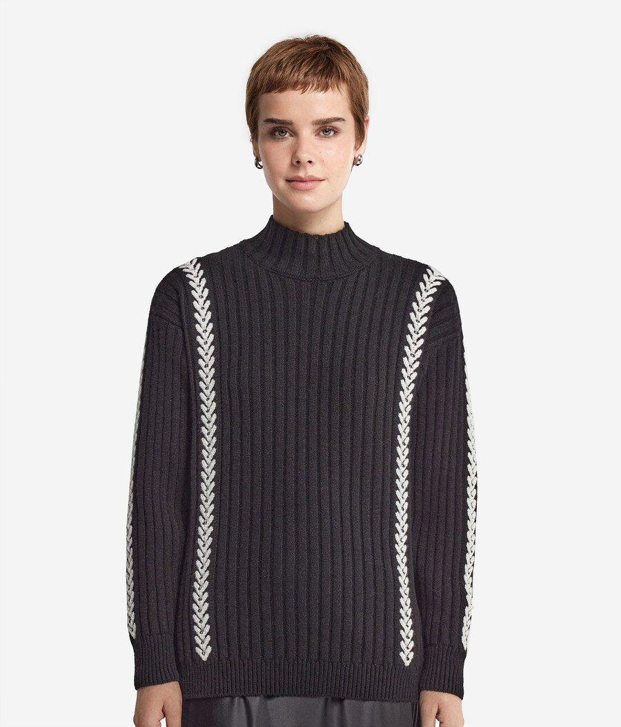 bestickter rollkragenpullover mit rippenmuster aus ultraweichem kaschmir