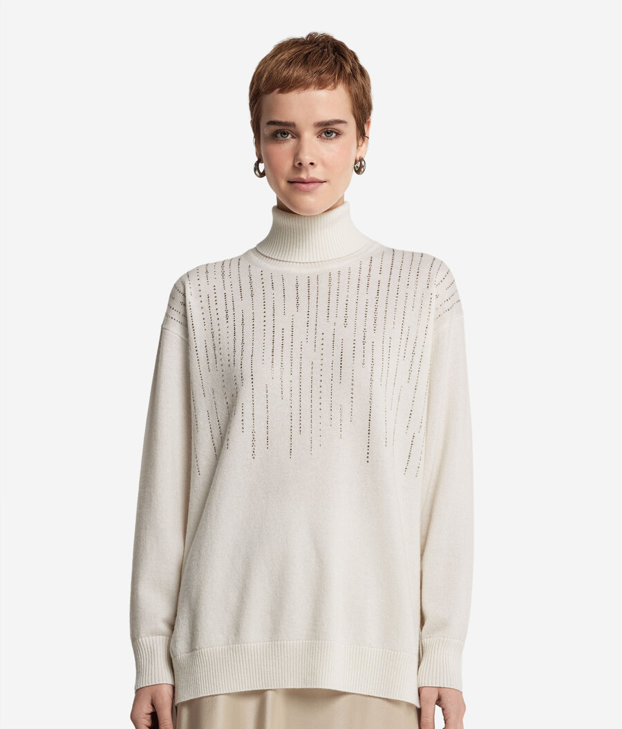 kaschmir-rollkragenpullover mit strasssteinen