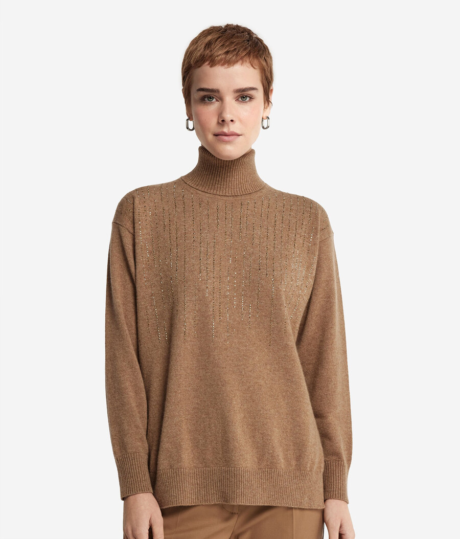 kaschmir-rollkragenpullover mit strasssteinen