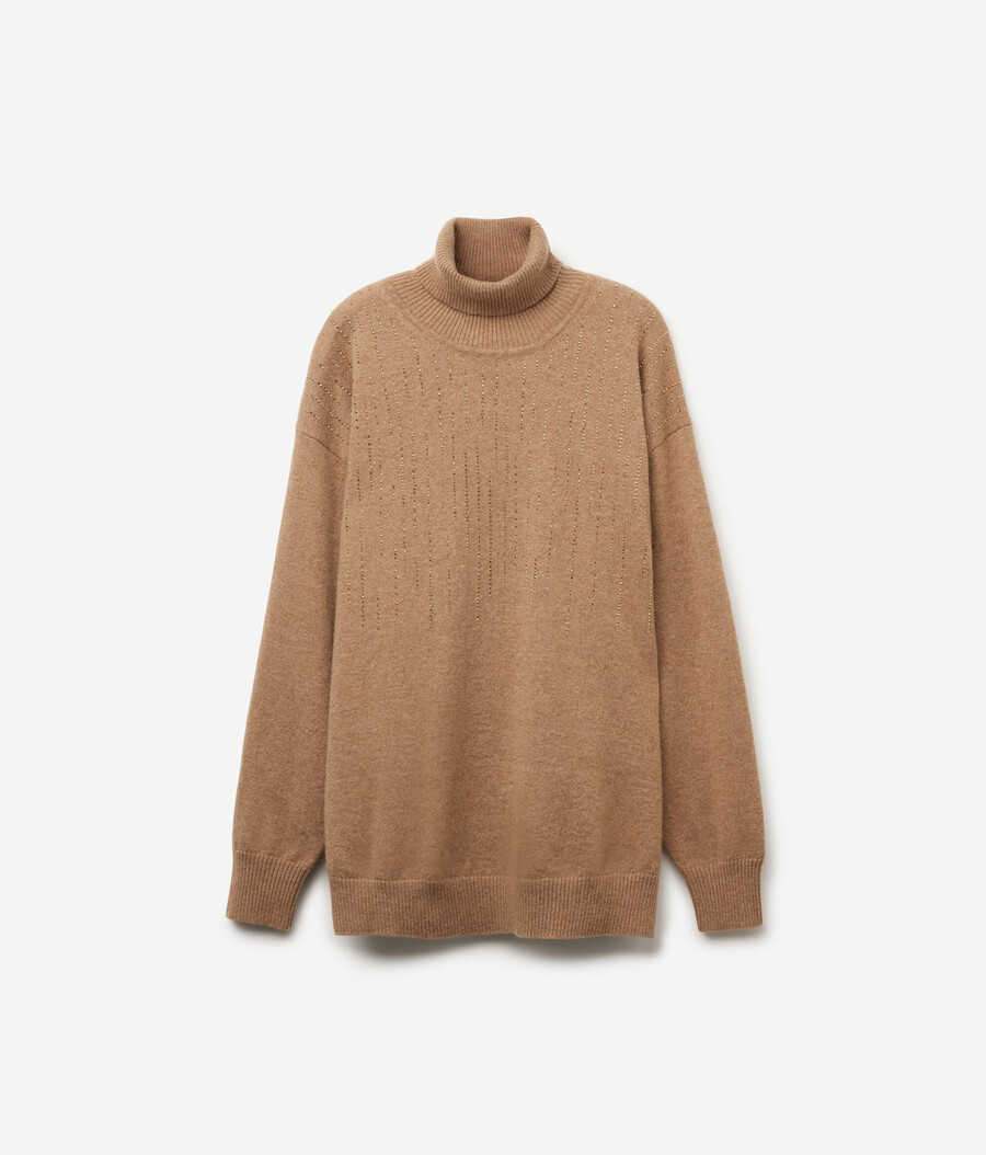 kaschmir-rollkragenpullover mit strasssteinen