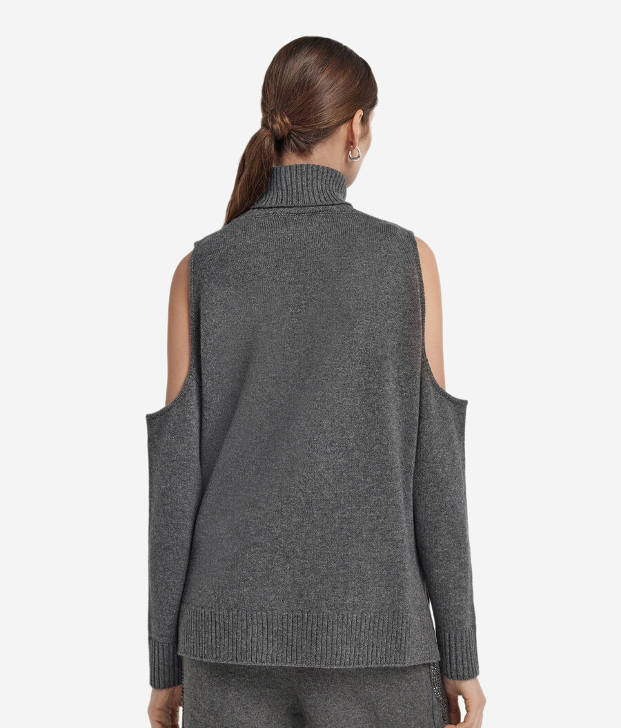 ultraweiches kaschmir-top mit cut-outs zopfmuster und strasssteinen