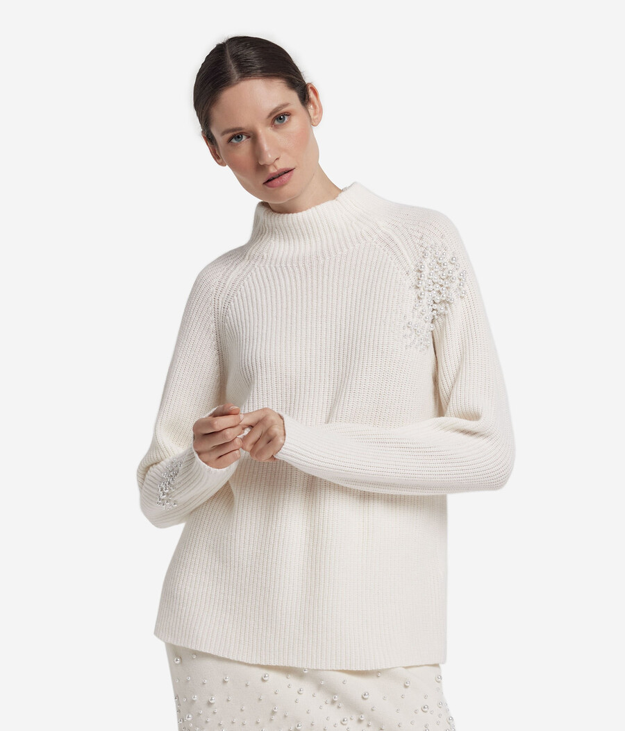 ultraweicher kaschmir-rollkragenpullover mit perlen