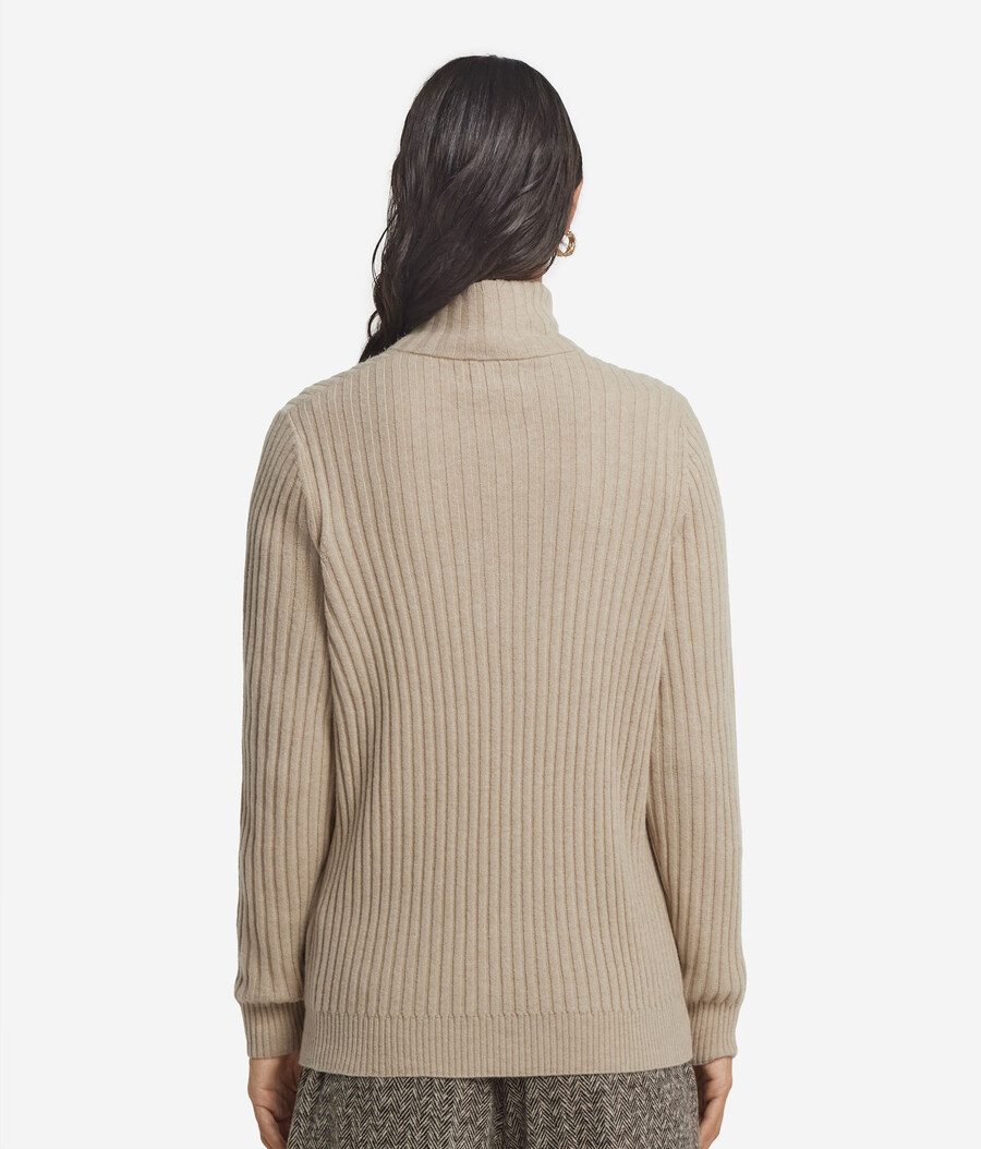 gerippter ultraweicher kaschmirpullover mit halbem reißverschluss