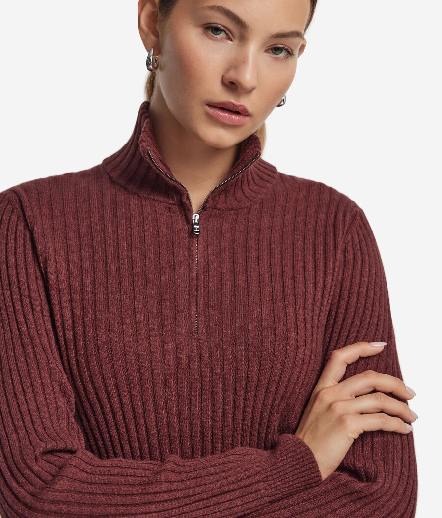 gerippter ultraweicher kaschmirpullover mit halbem reißverschluss