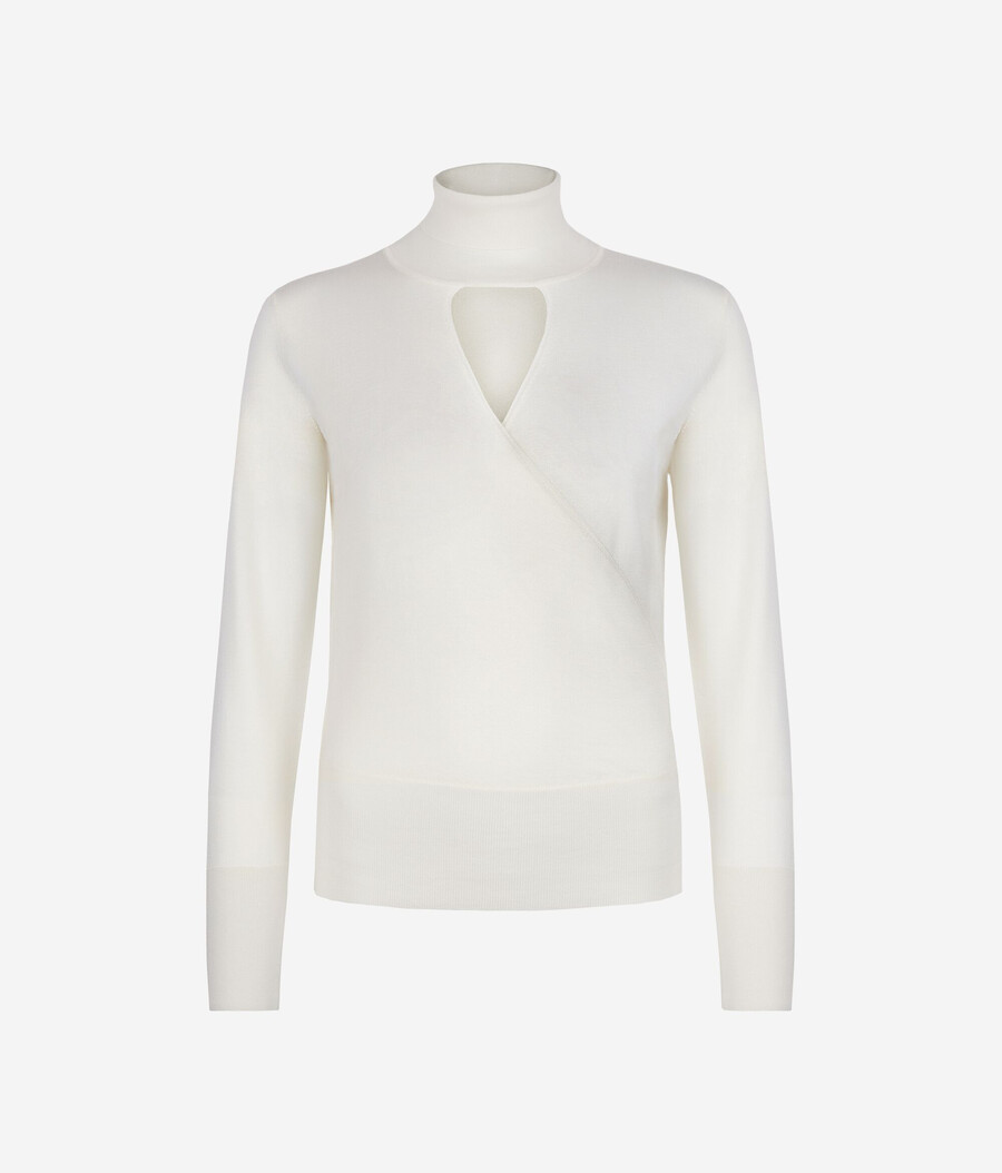 ultrafeiner kaschmirpullover mit hohem kragen und wickeloptik