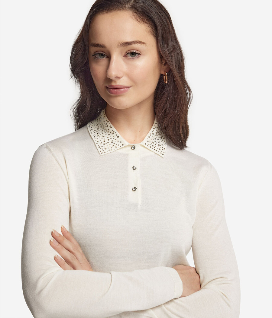 ultrafeines kaschmir-poloshirt mit strasssteinen