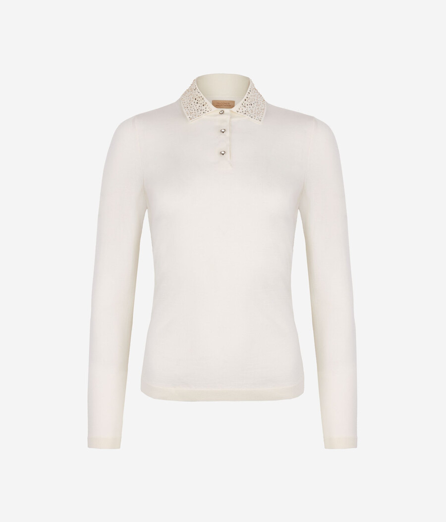 ultrafeines kaschmir-poloshirt mit strasssteinen