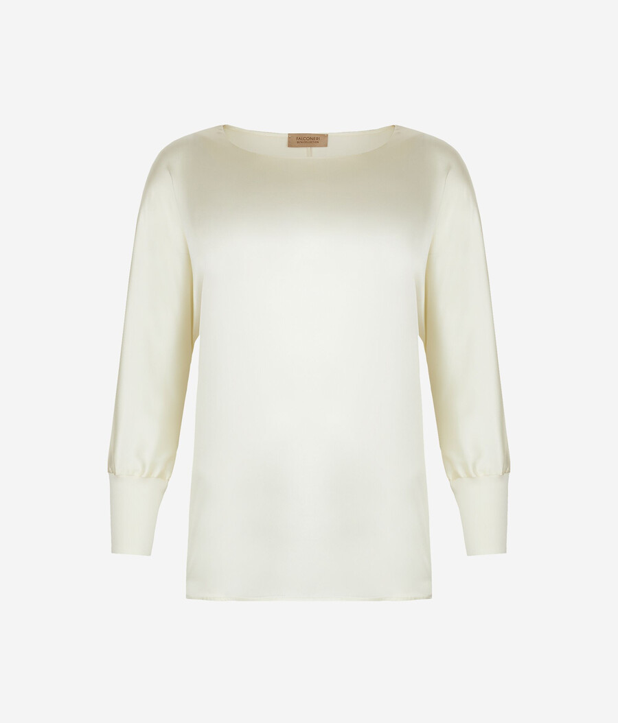 rundhals-pullover aus seidensatin