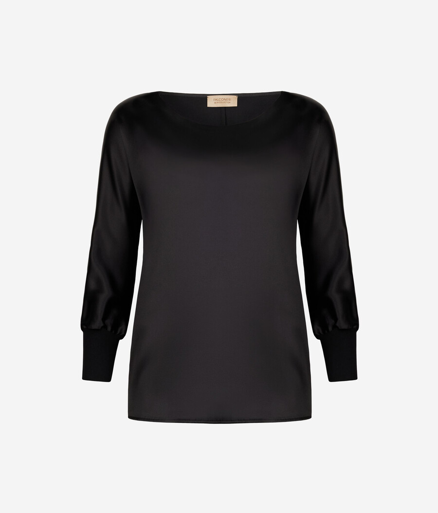 rundhals-pullover aus seidensatin