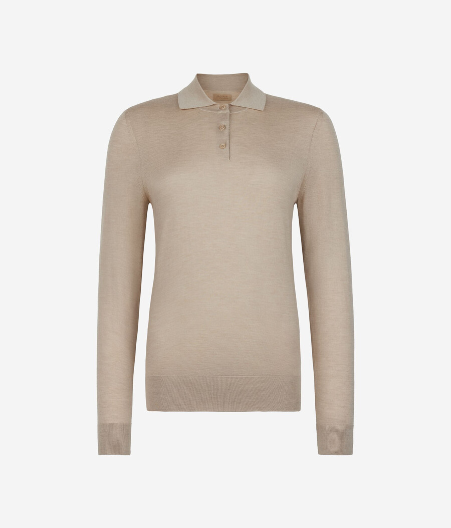 langärmeliges poloshirt aus feinstem kaschmir