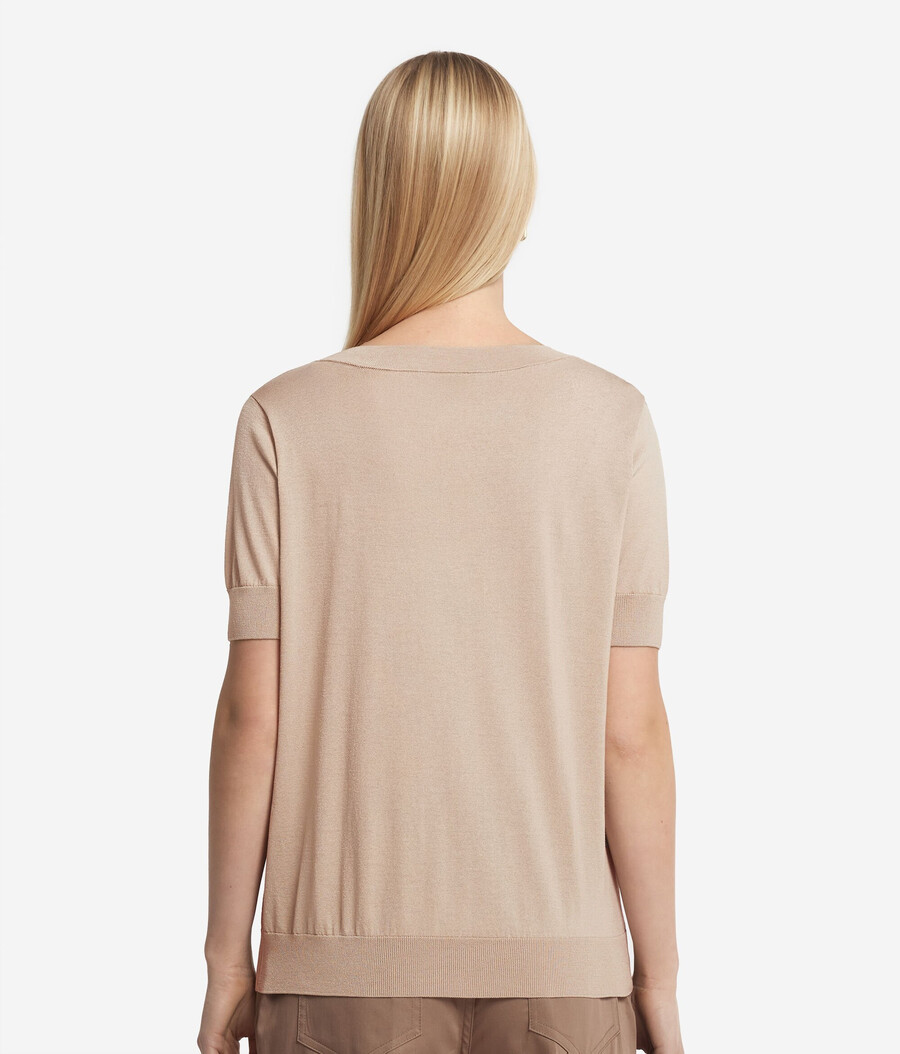 kurzärmeliger seiden-baumwoll-pullover mit v-ausschnitt