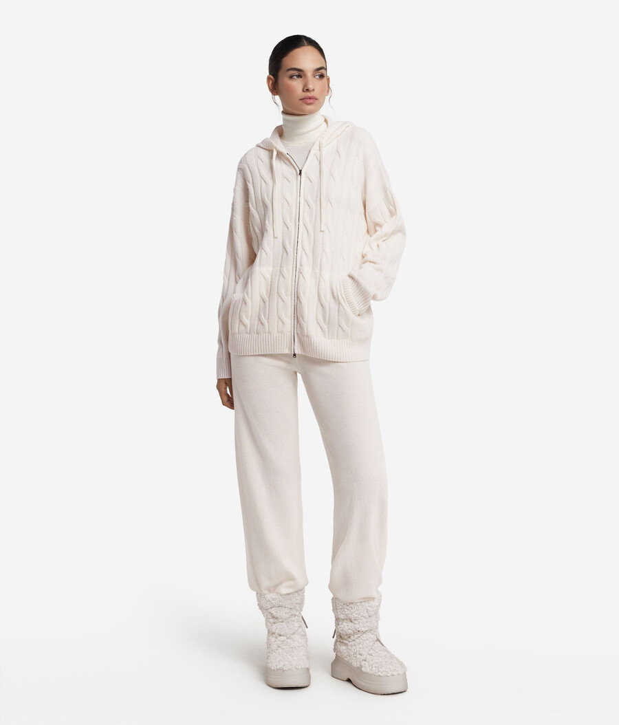 zopfstrick-sweatshirt aus ultraweichem kaschmir mit reißverschluss
