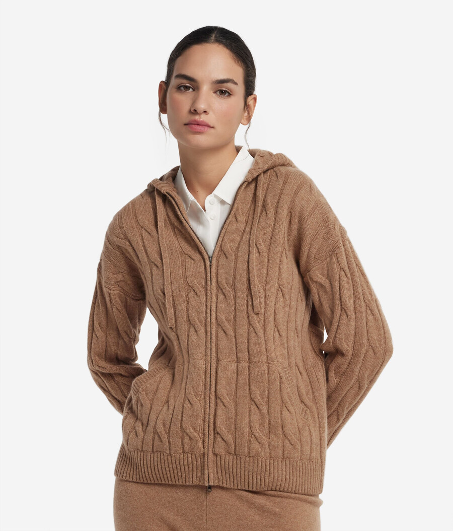 zopfstrick-sweatshirt aus ultraweichem kaschmir mit reißverschluss
