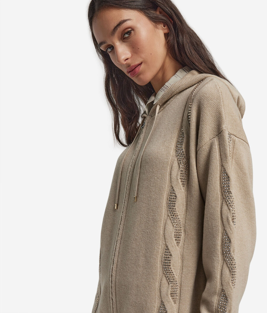 ultraweiches kaschmir-sweatshirt mit zopfmuster und strasssteinen