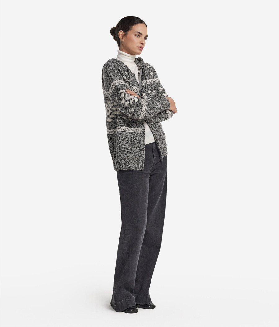 ultraweiches kaschmir-sweatshirt mit reißverschluss und mouliné-jacquard-verarbeitung