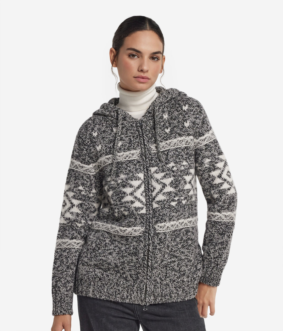ultraweiches kaschmir-sweatshirt mit reißverschluss und mouliné-jacquard-verarbeitung