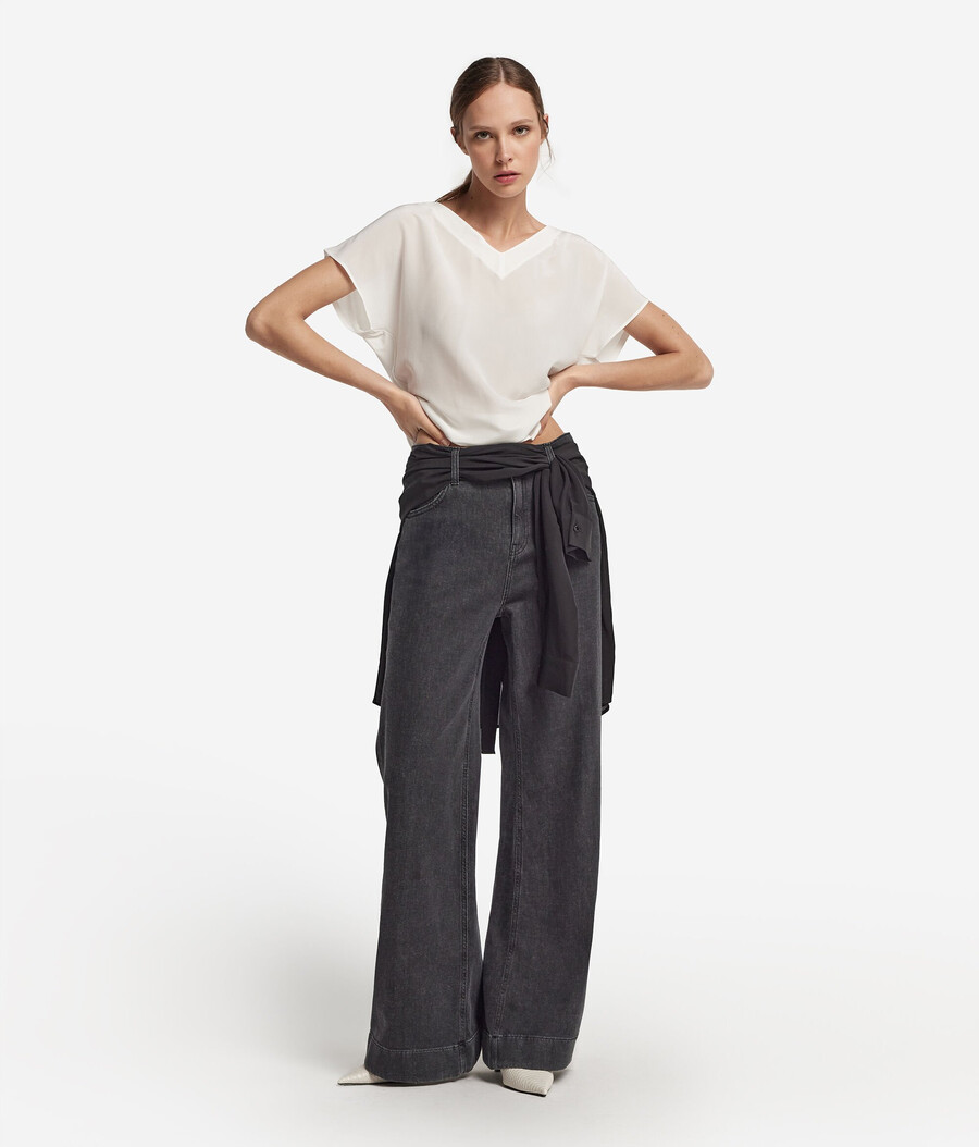 seiden-kimono-t-shirt mit v-ausschnitt