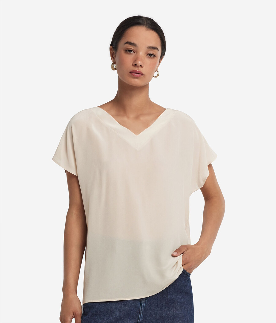 seiden-kimono-t-shirt mit v-ausschnitt