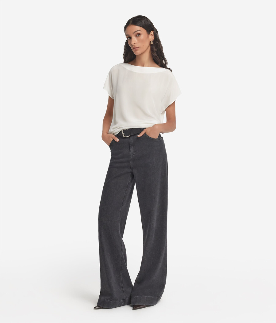 seiden- und modal-t-shirt mit u-boot-ausschnitt
