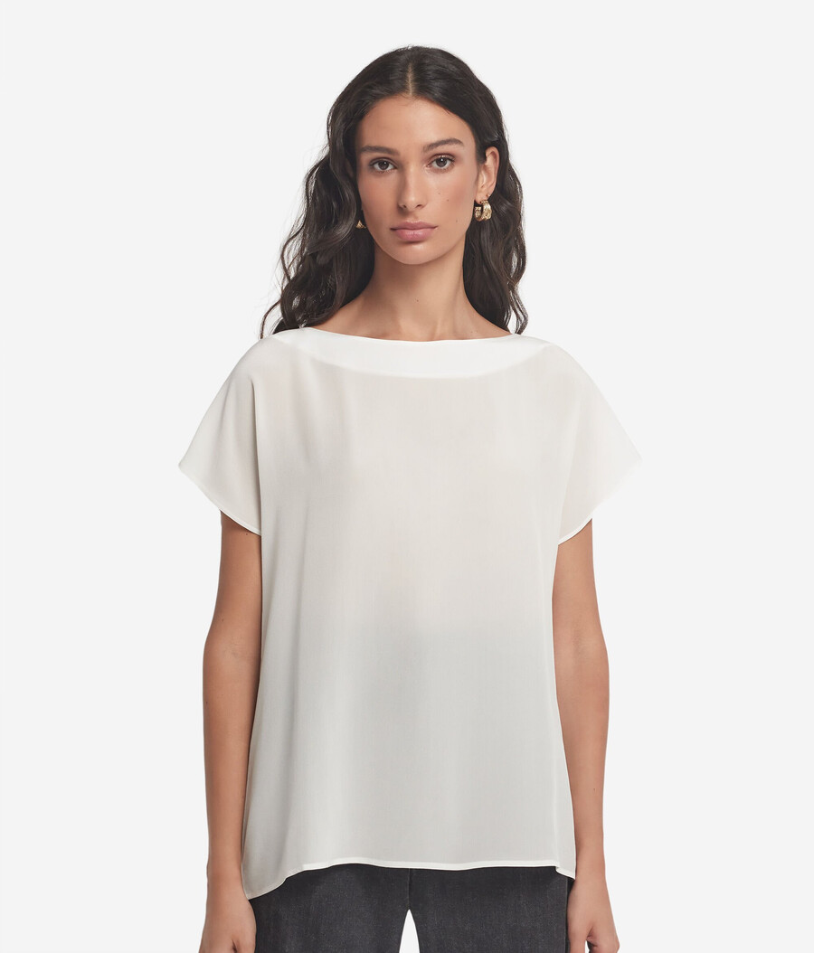 seiden- und modal-t-shirt mit u-boot-ausschnitt