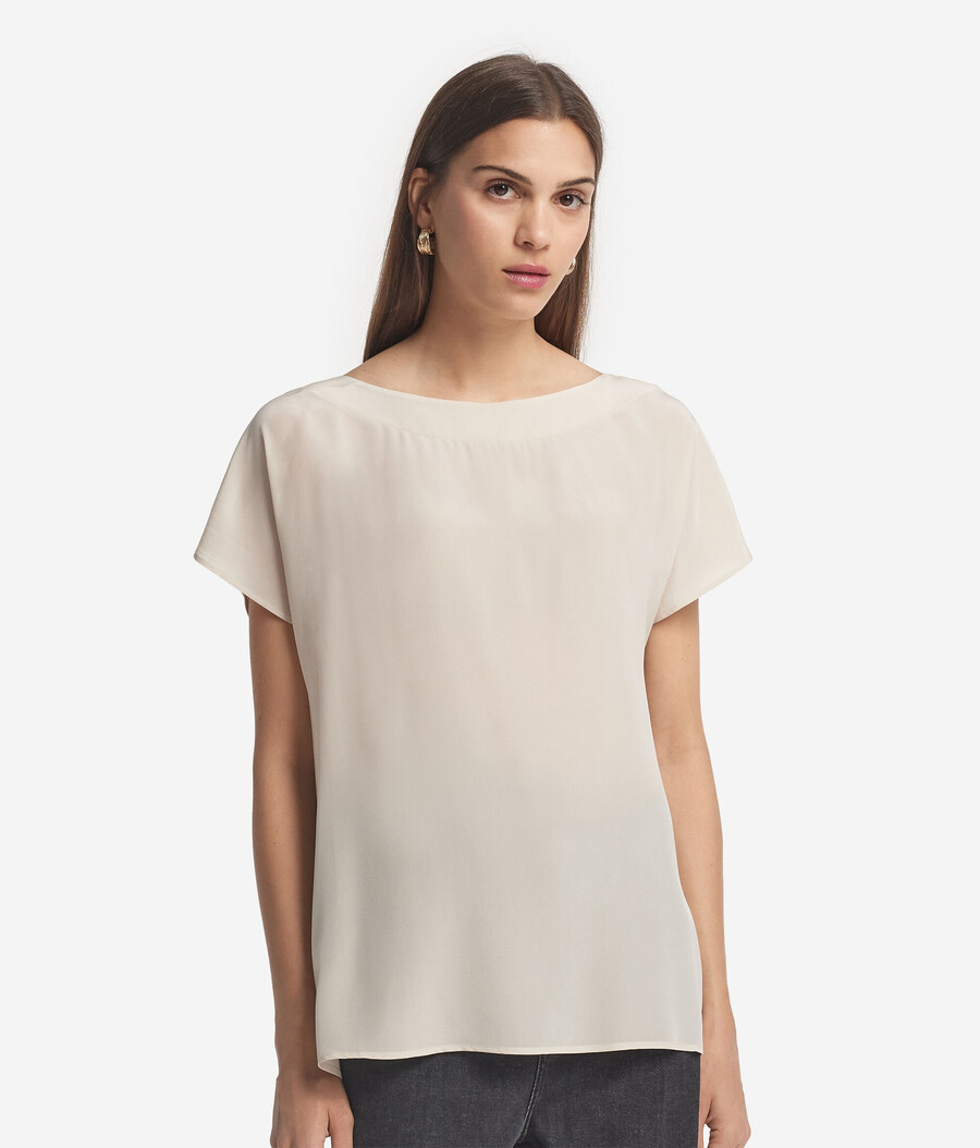 seiden- und modal-t-shirt mit u-boot-ausschnitt