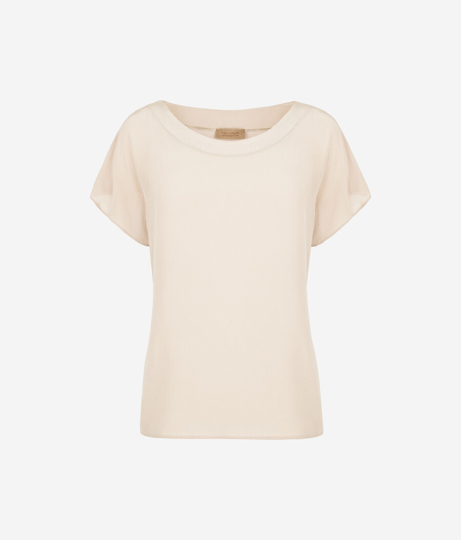 seiden- und modal-t-shirt mit u-boot-ausschnitt