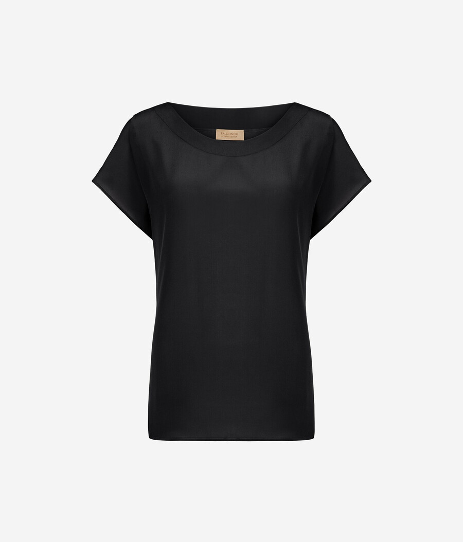 seiden- und modal-t-shirt mit u-boot-ausschnitt