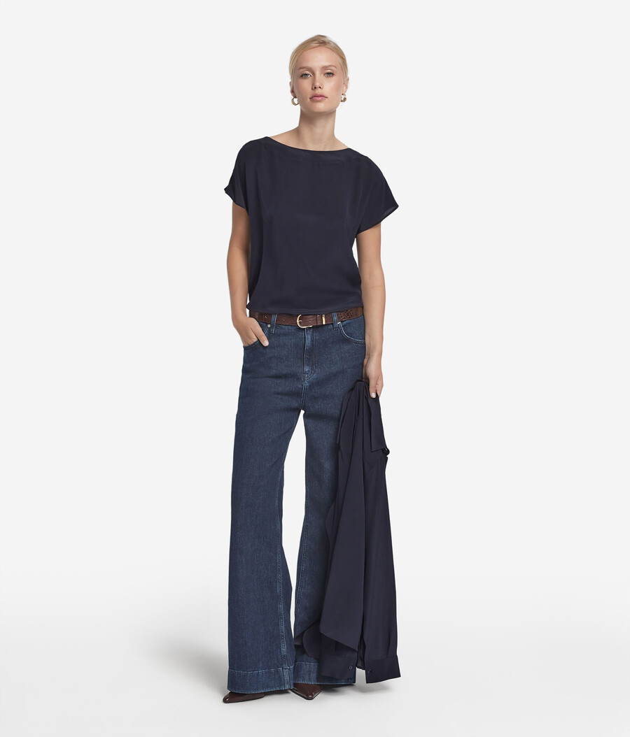 seiden- und modal-t-shirt mit u-boot-ausschnitt
