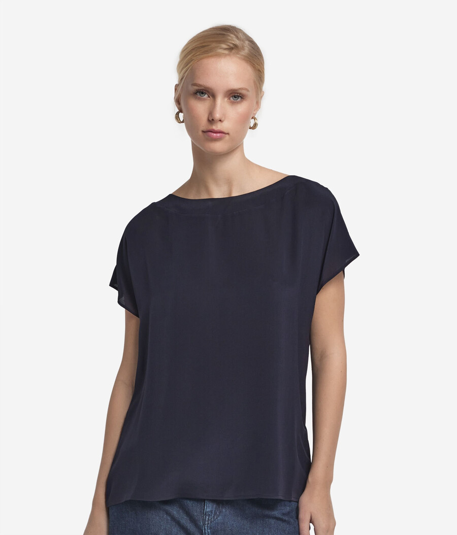 seiden- und modal-t-shirt mit u-boot-ausschnitt