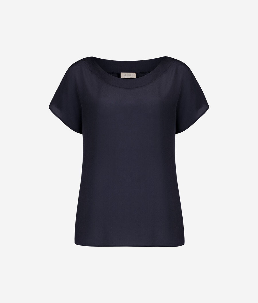 seiden- und modal-t-shirt mit u-boot-ausschnitt