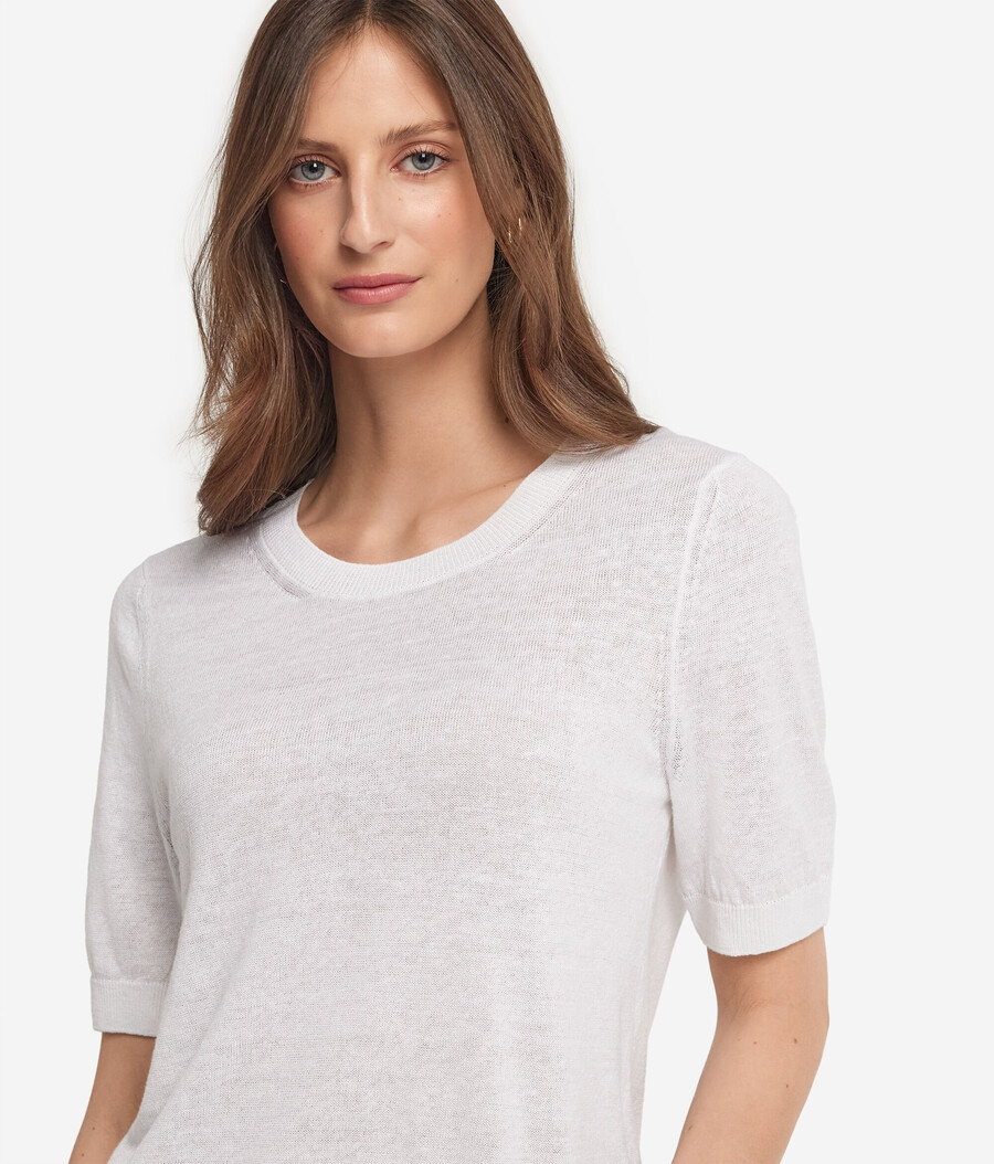 baumwoll-leinen-t-shirt mit rundhalsausschnitt