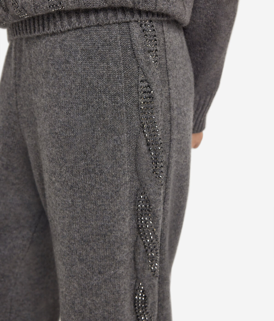ultraweiche palazzo-hose aus kaschmir mit zopfmuster und strasssteinen